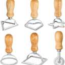 6PCS Ravioli Stamp Maker Cutter,Roller Wheel Included,Pasta Maker Mold with Wooden Handle and Fluted Edge,5 Different Shape Cutters,for Ravioli,Pasta,Dumplings Lasagna,Pierogi