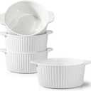 Ramekins with Handle 4 Pack Soup Bowls for French Onion Soup Pot Pie Lava Cakes Creme Brulee Dishes 28 Oz Ceramic Souffle Dish for Baking White