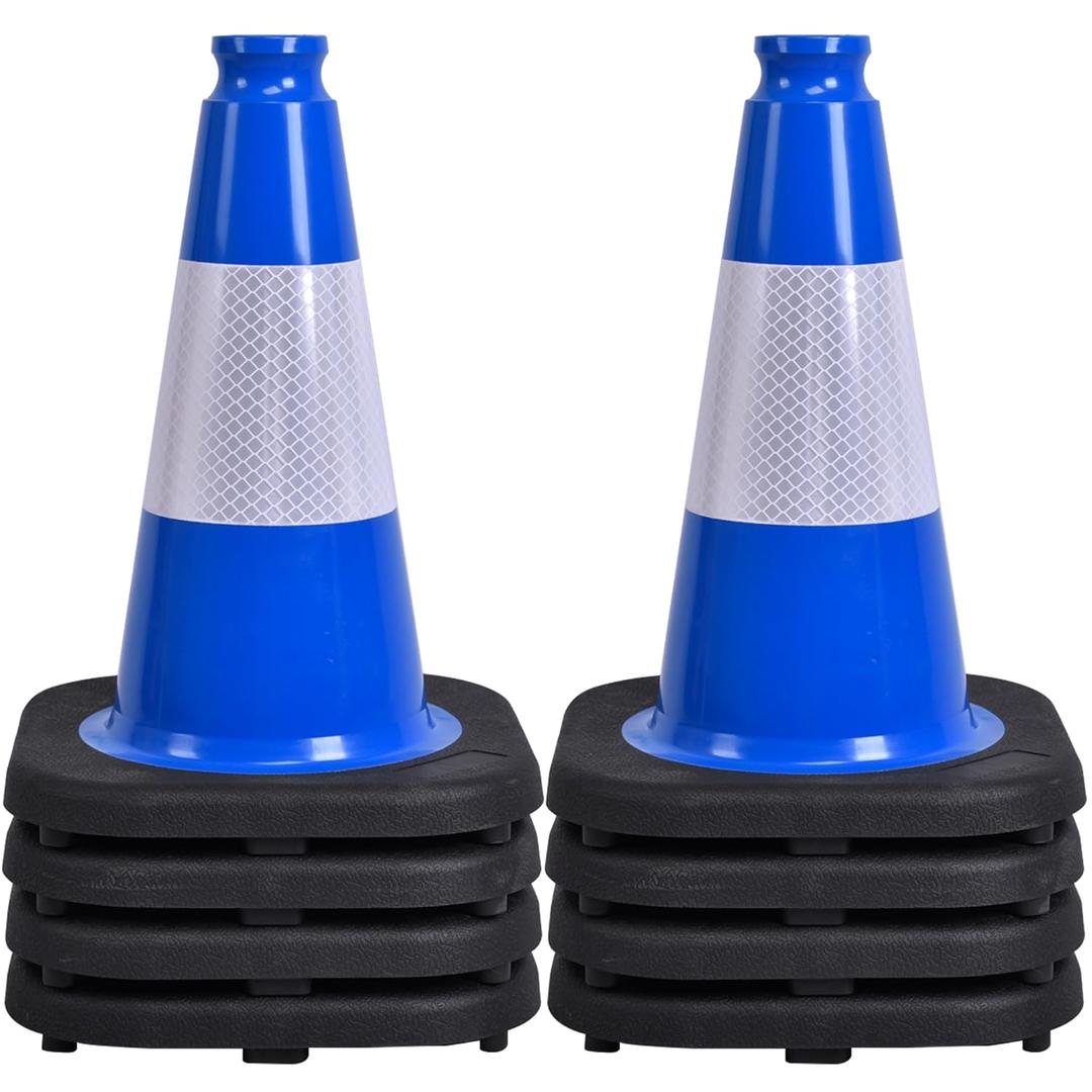 OrangeStar 12" Blue Traffic Cones 8-Pack Reflective Safety Cones with Heavy Duty Base for Sports Training, Parking Lots, Construction, Indoor & Outdoor Use