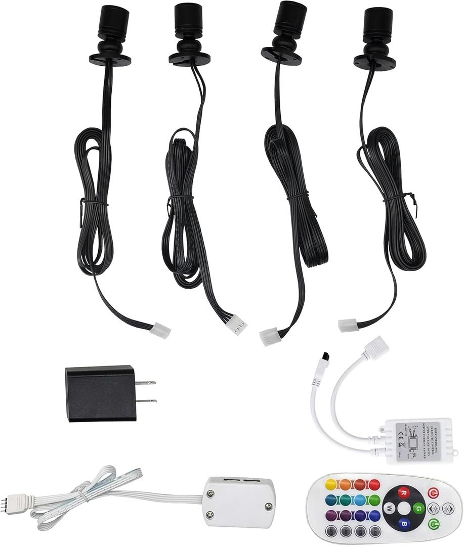 RGB Small Spotlight Complete Set,Dimmable,Color-Changeable,Each 1.5W,DC5V Powered (4)