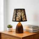 12.4" Rustic Forest Table Lamp, 3-Color Stepless Dimmable Bedside Lamp with Black Metal Tree Shade & Solid Wood Base, Small Decorative Accent Light for Living Room Nightstand,Bulb Included