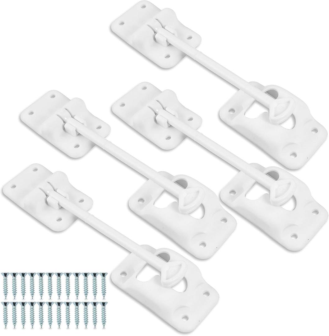 4-Pack White RV T-Style Door Holder Entry Door Catch fits RV Trailer Camper Exterior Door Hold Hook & Keeper Hardware (4-Pack)