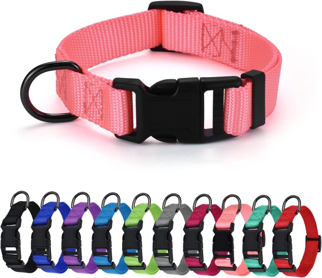 2 x AUDWUD Thick Nylon Collar,Classic Adjustable,Multiple Colors,Suitable for Small,Medium and Large Dogs,4 Sizes (L: 15.5"-22.5", Baby pink)