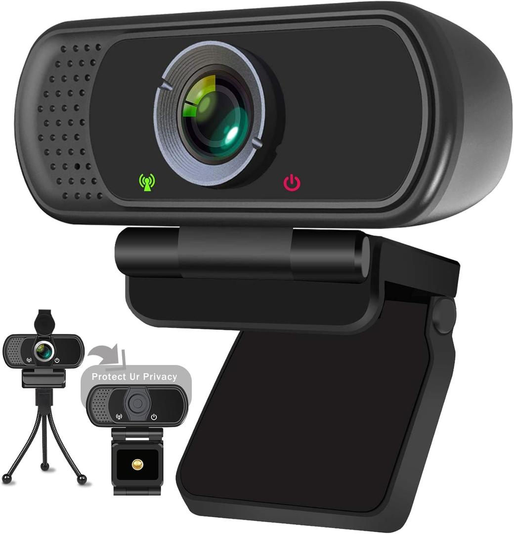 XPCAM Full HD 1080P Webcam with Microphone and Tripod, Pro Streaming Computer Camera with Privacy Cover, Widescreen USB Web Camera for Desktop PC Laptop Mac (Black)