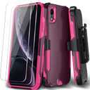 Xmon for iPhone XR Phone case, [Shockproof] [Belt Clip Kickstand] [2X Tempered Glass Screen Protector] Heavy Duty Cover for iPhone XR 6.1 inch (Wine)