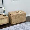 Water Hyacinth Storage Basket with Lid, 42.3 Gallon (160L) Blanket Storage Basket with Handles, Woven Storage Bin, Foldable, Metal Frame, for Bedroom, Laundry Room, Natural