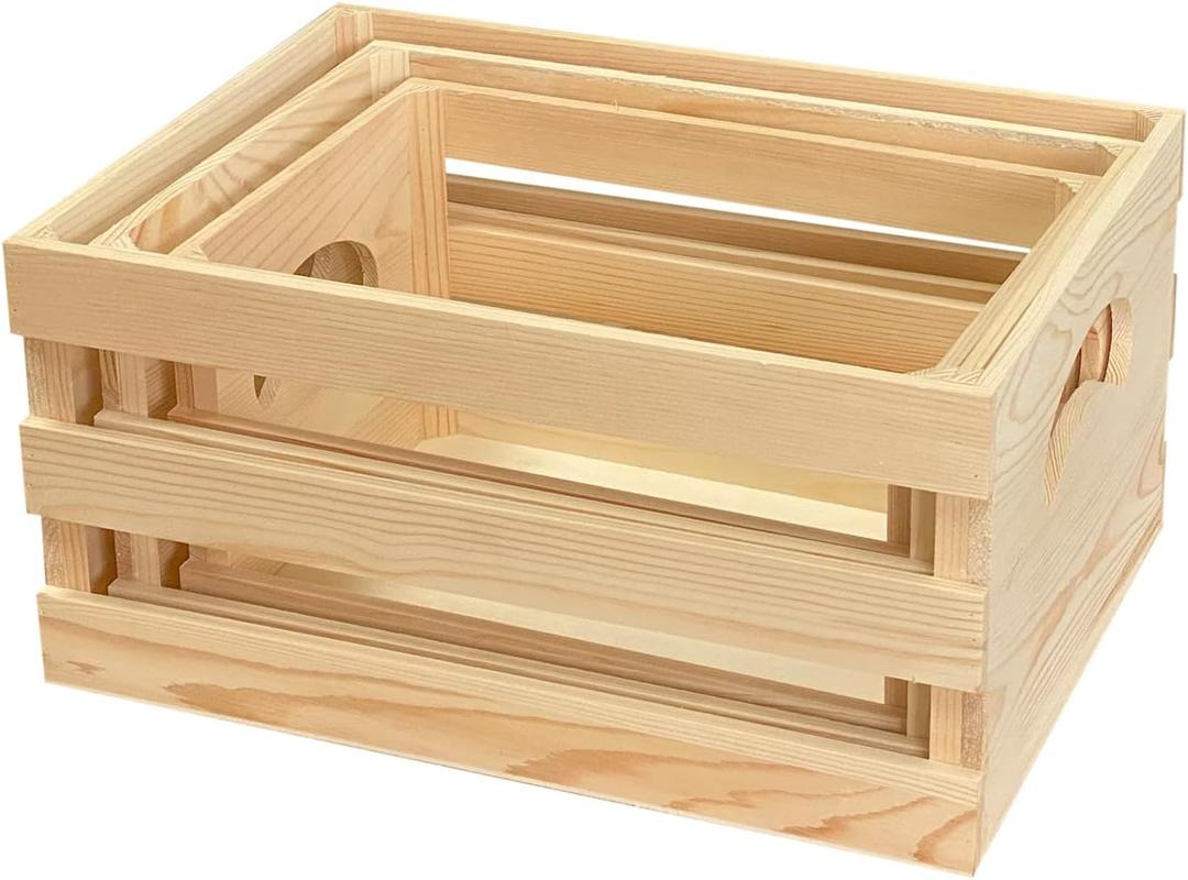 3 Pieces Wooden Pallet Crates Nesting Unfinished Wood Trays Storage for DIY Crafts (Large Size 13.4 x 9.8 x 6.7 in)