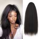 Natural Long Kinky Srtaight Drawstring Ponytail Extension for Black Women, Yaki Curly Hair 24 Inch Clip in Ponytail Extension (1B#)