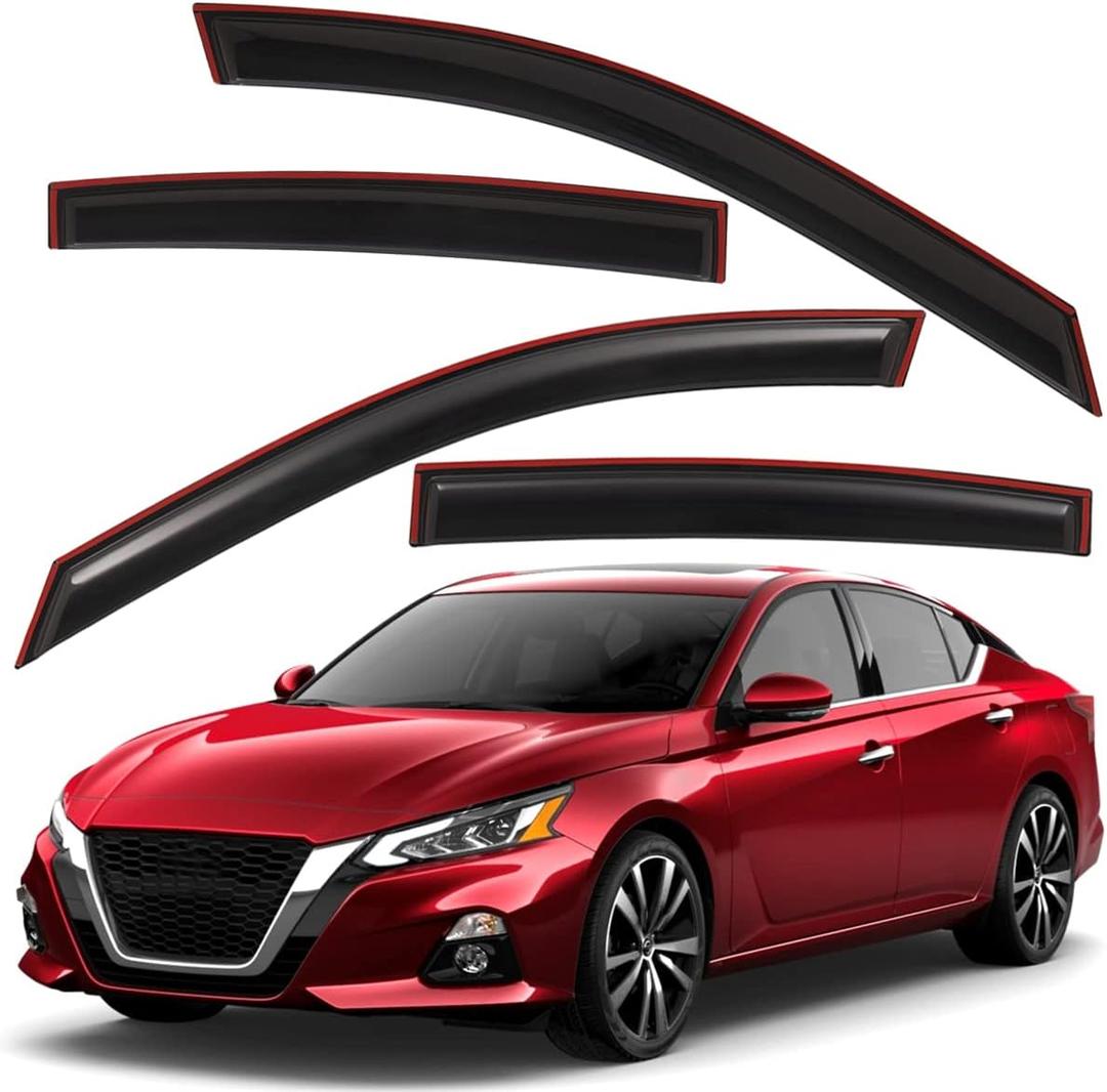 Lightronic Extra Durable Clip-on in-Channel Auto Vent Window Visor, Fits 2019-2025 Nissan Altima, UV Protection Rain Guard, Original Wind Deflector, No-Drill Easy Install, Dark Smoke, 4-Pcs