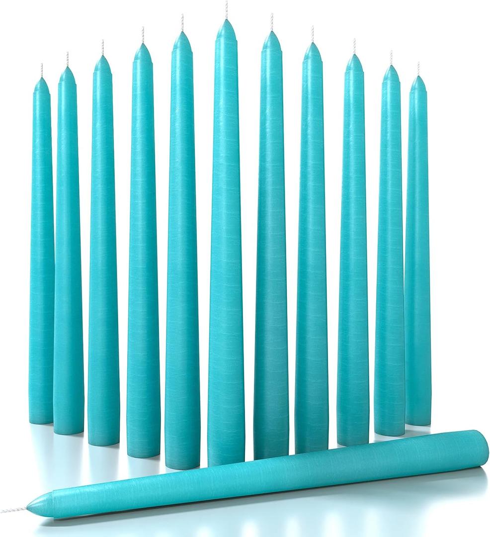 CANDWAX 10 inch Taper Candles Set of 12 - Dripless Taper Candles and Unscented Candlesticks - Perfect as Dinner Candles and Household Candles - Turquoise Candle