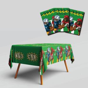 2 x Football Party Tablecloth  3 Pack 108" x 54" Plastic Table Covers, Comic Style Design with Its Game Time & Players  Disposable Table Cloths for Football Birthday, Tailgate, Game Day Decorations