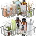 SMARTAKE 2-Pack Corner Shower Caddy, Adhesive Bath Shelf with Hooks, SUS304 Stainless Steel Storage Organizer for Bathroom, Toilet, Kitchen and Dorm, Only for 90 Degrees Right Angle, Silver