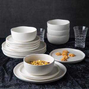 AmorArc Ceramic Dinnerware Sets, Wavy Rim Stoneware Plates and Bowls Sets,Dishwasher & Microwave & Oven Safe Dishes set, Service for 8 (24pc)-Matte White