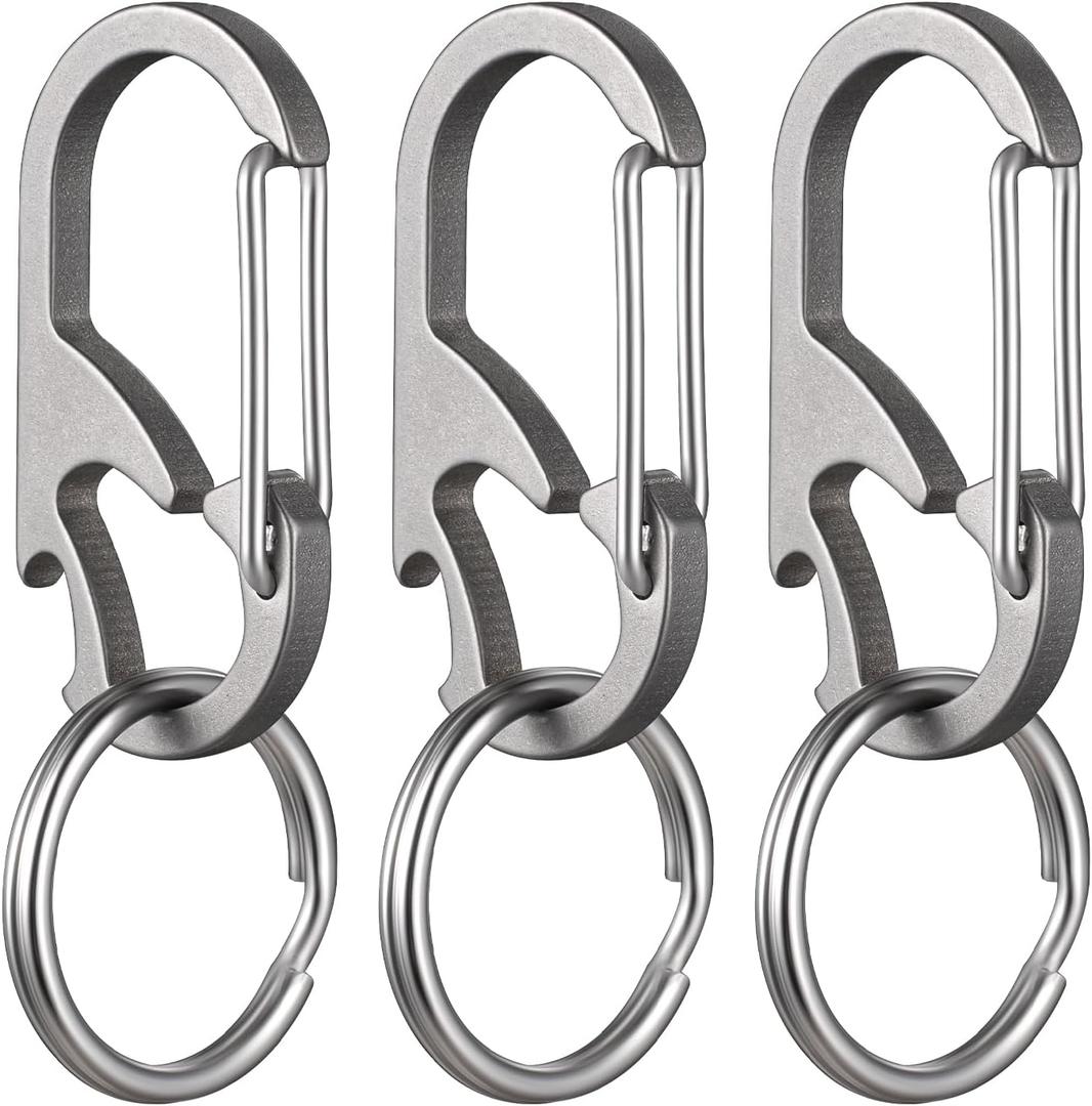 TISUR Titanium Carabiner Keychain Clip, Anti-Lost Key Ring Holder, Self-Locking Metal Gate Clip Key Chain Bottle Opener for Men Women, Gray (3-pack)