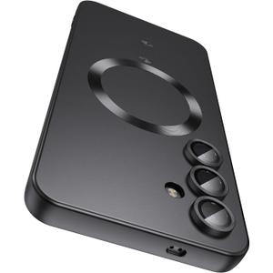 Magnetic for Samsung Galaxy S24 Case [Compatible with MagSafe][Built-in Camera Lens Protector] Slim Soft Silicone Bumper Shockproof Metallic Luster Phone Case (Black)