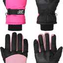 SATINIOR 2 Pairs Kids Waterproof Winter Snow Gloves Ski Gloves for Boy Girl Outdoor Warm Thickening Snowboar (10-15 Years, Light Pink, Rose Red)