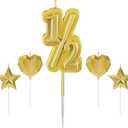 Gold Half Birthday Candle, 1/2 Year Old Cake Topper for Baby's Half Year Old Birthday Anniversary Celebration Party Decorations Baby Cake Topper