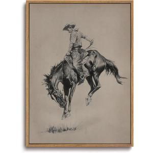 ZZLWBKGL Western Wall Decor Bronco Buster Canvas Art Cowboy Framed Wall Art, 24"L x 16"W