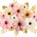Geyee 12 Pcs 10" 20" Giant Mexican Fiesta Paper Flowers and 16 Pcs Leaves, Large Colorful Tissue Crepe Flowers Pom Poms Craft for Floral Backdrop Easter Wedding Birthday Party Decor(Classic Color)