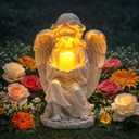 TIALLY Solar Angel Garden Statue with Glowing Candle Large Angel Figurines with Soft Glow, Weatherproof Outdoor Statues for Memorial Decor, Yard, Lawn or Cemetery Use, Angels Gifts for Women