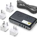 220V to 110V Voltager Converter, 230W Universal Travel Adapter with 4 USB Ports, 2 Outlets and EU/US/UK/AU/in Plug Power Converter Adapter Combo, Step Down Converter for Curling Iron,Gray