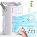 Portable Air Conditioners Rechargeable,5000mAh 3-Speed Small AC Fan,Portable Air Cooler with Remote,Timer function,7-Color Night light,3-Level Mist modes,Personal AC for Office,Camping.