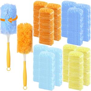 Honeydak 120 Pack Heavy Duty Duster Refills with 2 Handle, Compatible with Swiffer, Multisurface 360 Larger Size Dusters with 4X Microfibers, Unscented Disposable Dusting Furniture for Cleaning