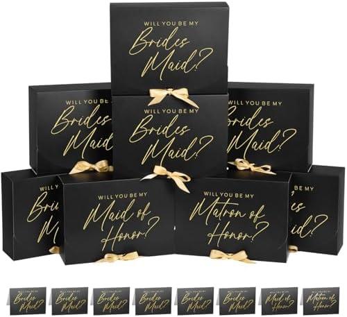 WLUSEAXI 6Pack Bridesmaid Proposal Box with 6Pack Bridesmaid Cards, Matron of Honor Proposal Gift Box, Maid of Honor Box, Will You be My Bridesmaid Box for Bridesmaids Gifts (Black)