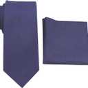 Mens Linen Tie Set - Solid Necktie with Pocket Square (Blue)