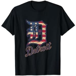 Nate Willis Detroit American Flag Old English D T-Shirt - Men's Black Small Modern Classic Letter Print Short Sleeve T-Shirt, M