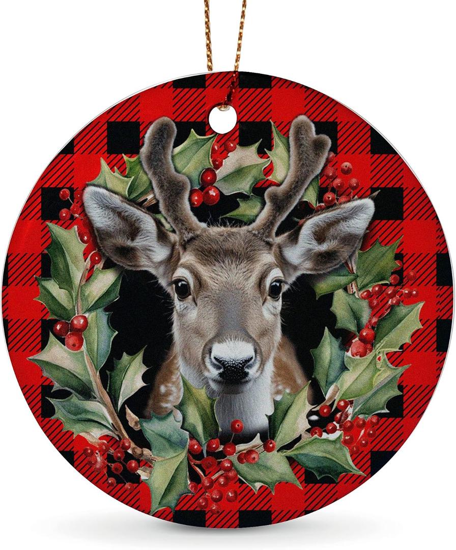 Reindeer Ornaments for Christmas Tree, 1Pcs Ceramic Christmas Ornaments Red, Christmas Tree Hanging Decor