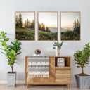 FWIEXA Green Forest Mountain Framed Canvas Wall Art Set, Wildflower Meadow Wall Decor, Floral Pictures Artwork, Nature Sunset Landscape Art Prints for Living Room, Bedroom, Office - Size 24"x36"x3