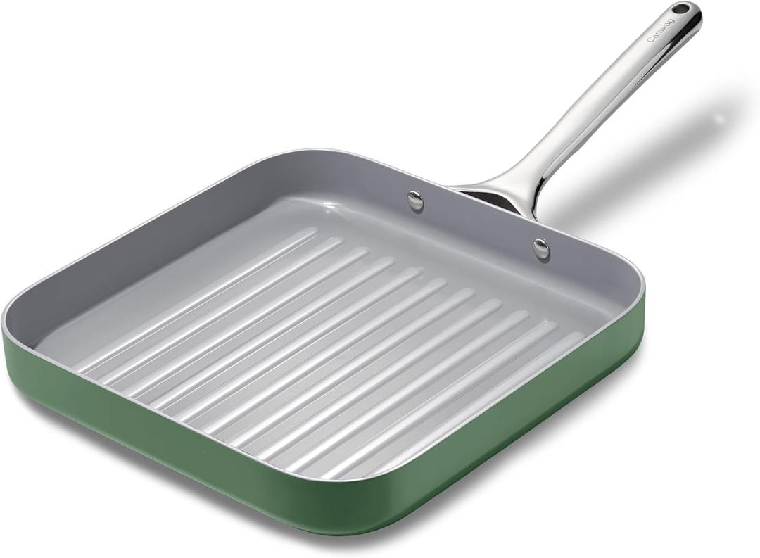 Caraway Square Grill Pan - 11 Grill Pan - Non-Stick Ceramic Coated - Non Toxic, PTFE & PFOA Free - Oven Safe & Compatible with All Stovetops - Sage