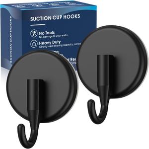 Suction Cup Hooks for Shower, Shower Hooks for Inside Shower,Mounting on Glass Doors,Tile, Mirrors, Metals,Hooks for Hanging Towels, Robe, Loofah, Jackets-Black(2 Pack)
