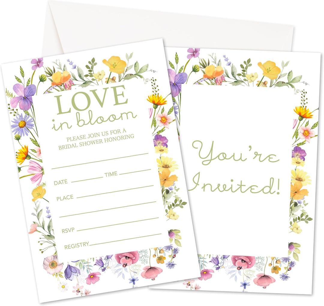 Wedding Shower Invitations, Floral Bridal Shower Party Invites With Envelopes For Couple, Engagement Banquet Party Celebration Decorations Supplies, 25 Pack -A04