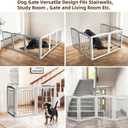 ZJSF Freestanding Foldable Dog Gate for House Extra Wide Wooden Grey Puppy Gate Stairs Dog Gates Doorways Tall Pet Gate 6 Panels Pet Fence