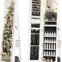 Jewelry Cabinet Standing, Lockable Armoire With Adjustable Lights and Full-Length Mirror, Space-Saving Organizer, 360°Swivel White