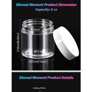 Eternal Moment 24 Pack 6 OZ Plastic Jars Round Clear Cosmetic Container Jars with White Lids, Perfect for Lotion, Slime，Cream, Ointments, Makeup, Eye Shadow, Samples, Pot, Travel Storage
