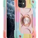 MARKILL Compatible with iPhone 11 Case 6.1 Inch for Girls with 360Rotate Ring Stand, Military Grade Drop Protection Full Body Cute Case for iPhone 11 (Rainbow Pink)