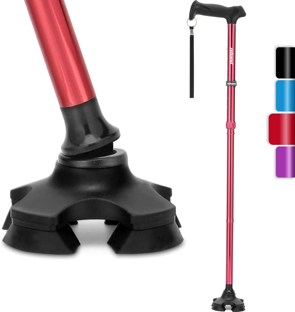 REHAND Walking Cane for Men & Women - Foldable, Adjustable, Lightweight, Self Standing Pivot Walking Cane, Soft Handle Grip, with Travel Bag, Walking Sticks for Seniors & Adults (Red)