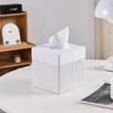 White Tissue Box Cover Square Resin Tissue Holder for Home Decor, Hand Poured Marble Ribbed Cube Tissue Box Holder 5.5 Inch Heavy Duty Luxury Tissue Box Case for Bathroom, Living Room, Office