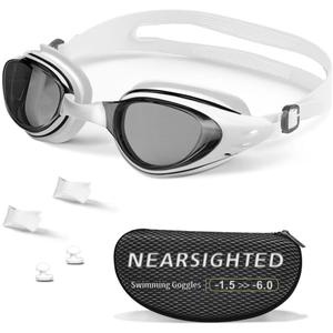 Nearsighted Swimming Goggles Polarized Anti-Fog No Leaking Shortsighted Swim Goggles for Women Men Kids Adults (-2.5, Smoke White)