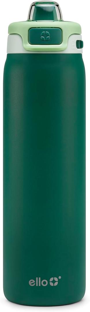 Ello Pop & Fill 22oz Stainless Steel Water Bottle with Quick Fill Technology, Double Walled and Vacuum Insulated Metal, Leak Proof Locking Lid, Sip and Chug, Reusable, BPA Free, Forest Mist