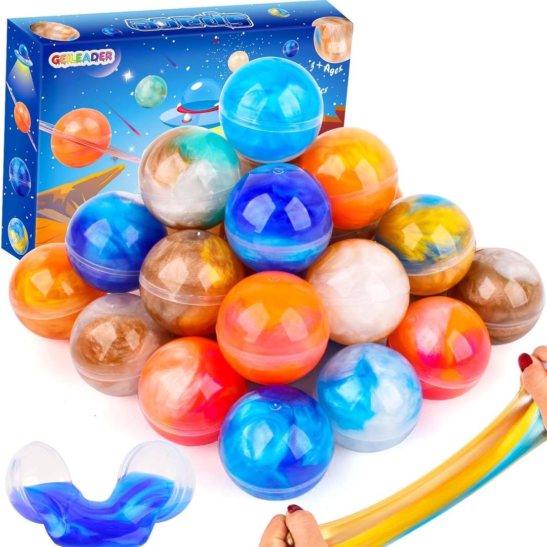 24 Pack Valentines Gifts for Kids Classroom Galaxy Slime Party Favors Ball - Stretchy, Non-Sticky, Mess-Free, Stress Relief, and Safe - Toys for Girls and Boys - Classroom Reward, Office Desk Toys