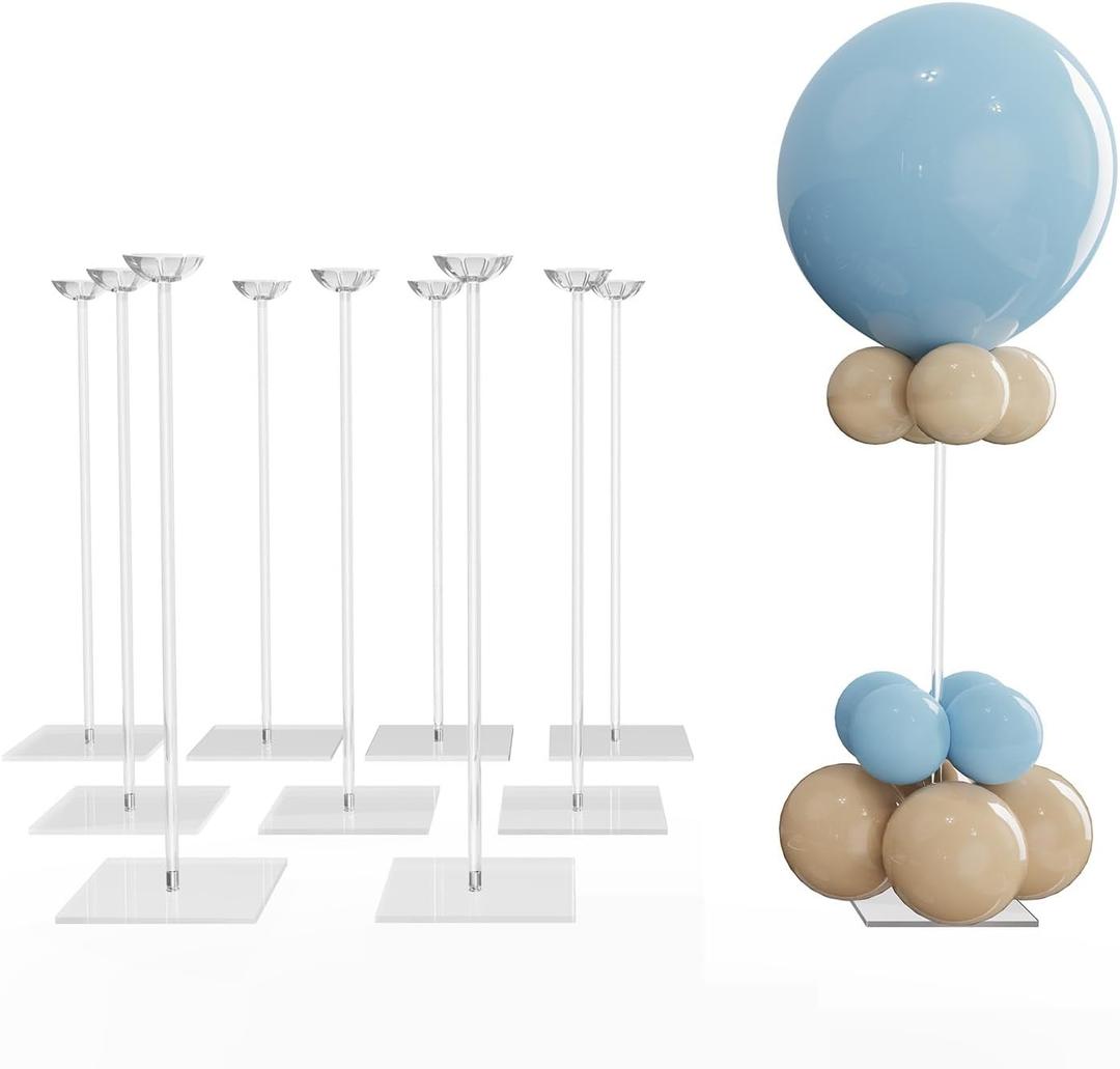YALLOVE Clear Acrylic Tabletop Balloon Stand Kit, 23.6 Inch 10 Pack Balloon Stick Holder with Base for Centerpiece Party Decoration (Balloons Not Included)