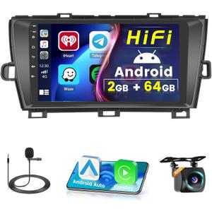 Upgrade Android 15 Car Radio for Toyota Prius 2010-2015-2+64G Car Stereo with Wireless Carplay Android Auto Screen/HiFi-9'' Touch Screen Bluetooth Radio for Prius-WiFi GPS EQ SWC FM RDS Dual USB