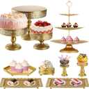 10 Pcs Gold Cake Stand Set, Metal Cupcake Holder Dessert Table Stands and Trays, Pastry Candy Fruits Serving Plate Display for Christmas, Wedding, Birthday, Anniversary