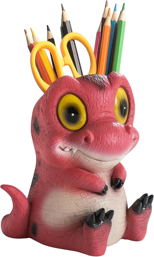 Dinosaur Pen Holder & Pencil Holder for Desk - Cute Cartoon Desk Accessories, Red Dino Toothbrush Holder, Office & School Supplies, Ideal Gifts for Adults, Kids, Women, Men