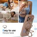 for iPhone 17 Pro Max Case for Women Girls with Stand,Compatible with MagSafe,Camera Control,Full Camera Protection, Cute Wave Magnetic Phone Case for iPhone 17 Pro Max,Brown
