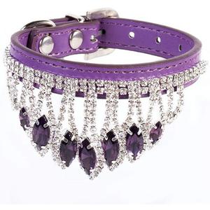 Pet Fashion Collar Adjustable Jewelry Puppy Cat Rhinestone Diamond Jewelry Necklace (Medium, Purple)